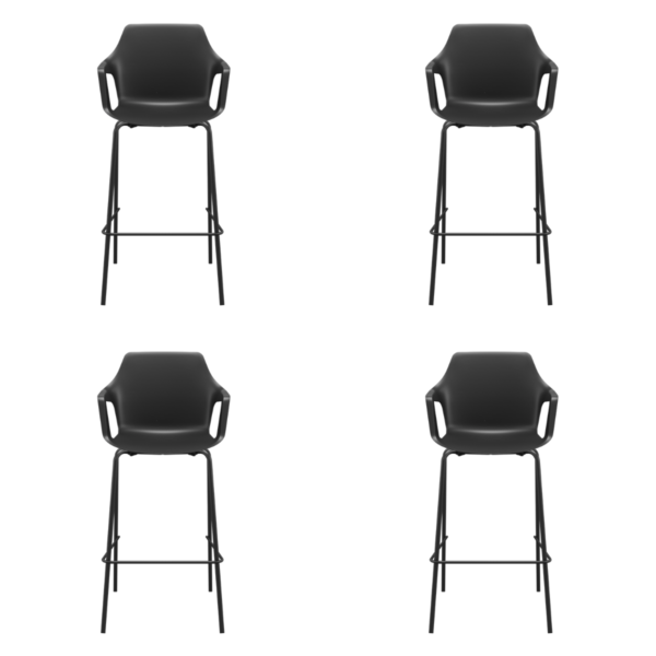 Banqueta Vesper Plaxmetal 4 Pés Com Braço Preto - Kit 04