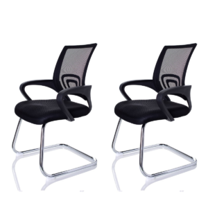 Cadeira Diretor Fixa Tela Mesh Preta Base Cromada - Kit 2