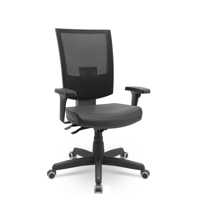 Cadeira Presidente Ergonômica Flash Plaxmetal NR17 Couro Ecológico com Back System, Braços Reguláveis e Rodízios PU