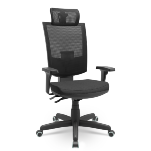 Cadeira Presidente Ergonômica Flash Plaxmetal NR17 Poliéster Preto Back System, Braços Reguláveis e Apoio de Cabeça