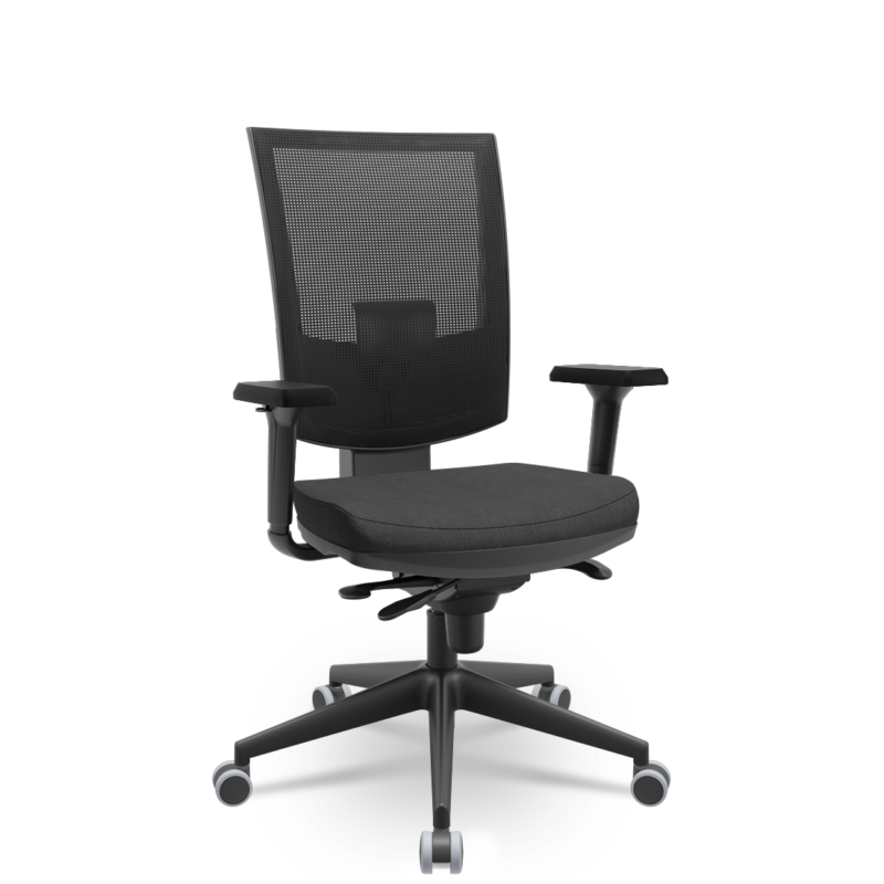 Cadeira Presidente Ergonômica Flash Plaxmetal Syncron Slider com Tela Mesh Assento Poliéster Preto e Base Itália