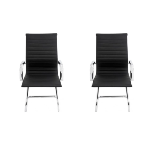 Kit 02 Cadeiras Diretor Fixa Eames Esteirinha Cromada Preta