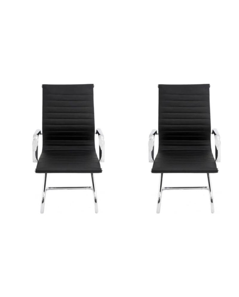Kit 02 Cadeiras Diretor Fixa Eames Esteirinha Cromada Preta