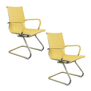 Kit 02 Cadeiras Diretor Fixas Charles Eames Cromada Bege