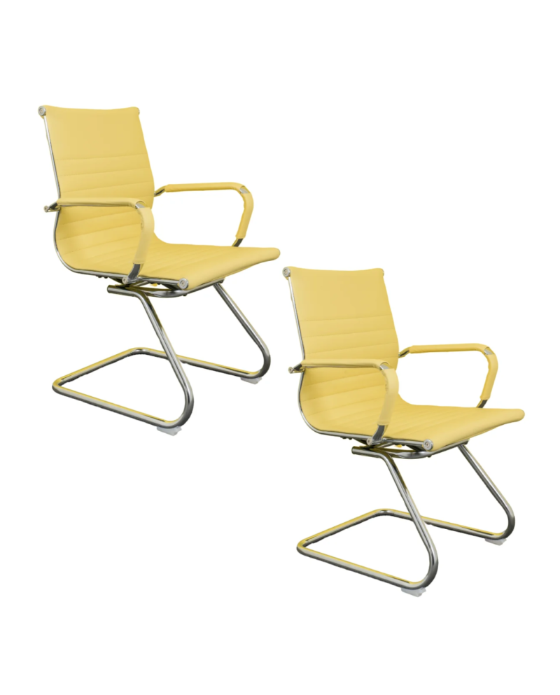 Kit 02 Cadeiras Diretor Fixas Charles Eames Cromada Bege