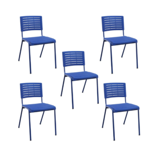 Kit 05 Cadeiras Fixa Escritório Multiuso Niala Plaxmetal NR17 Azul