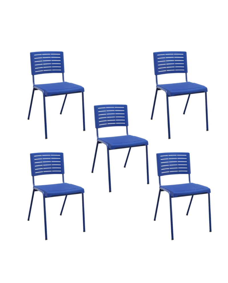 Kit 05 Cadeiras Fixa Escritório Multiuso Niala Plaxmetal NR17 Azul