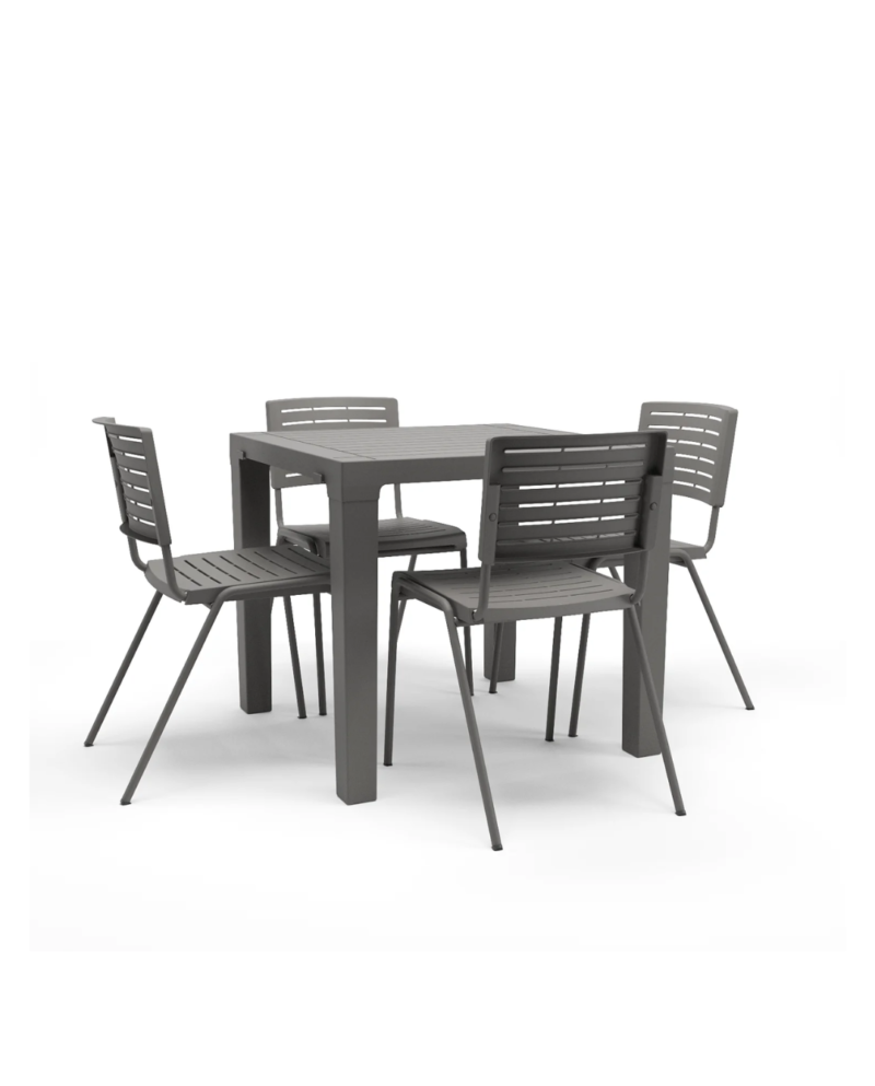 Kit 04 Cadeiras e 01 Mesa Multiuso Niala Plaxmetal Basalto(Cinza)