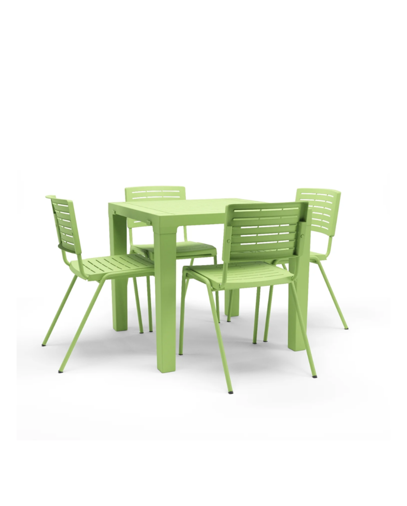 Kit 04 Cadeiras e 01 Mesa Multiuso Niala Plaxmetal NR17 Verde