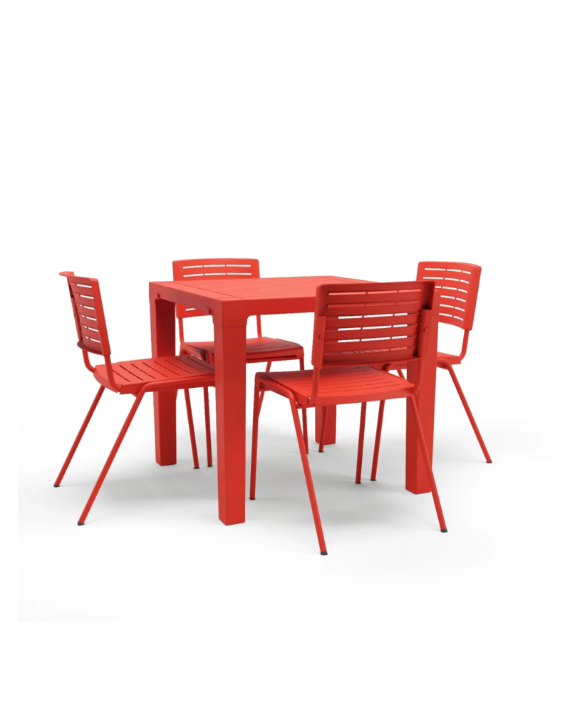 Kit 04 Cadeiras e 01 Mesa Multiuso Niala Plaxmetal NR17 Vermelho