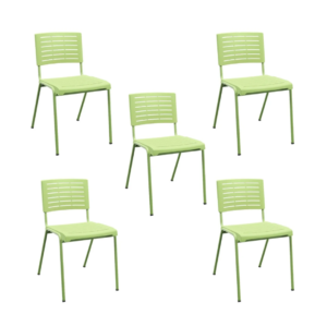 Kit 05 Cadeiras Fixa Escritório Multiuso Niala Plaxmetal NR17 Verde
