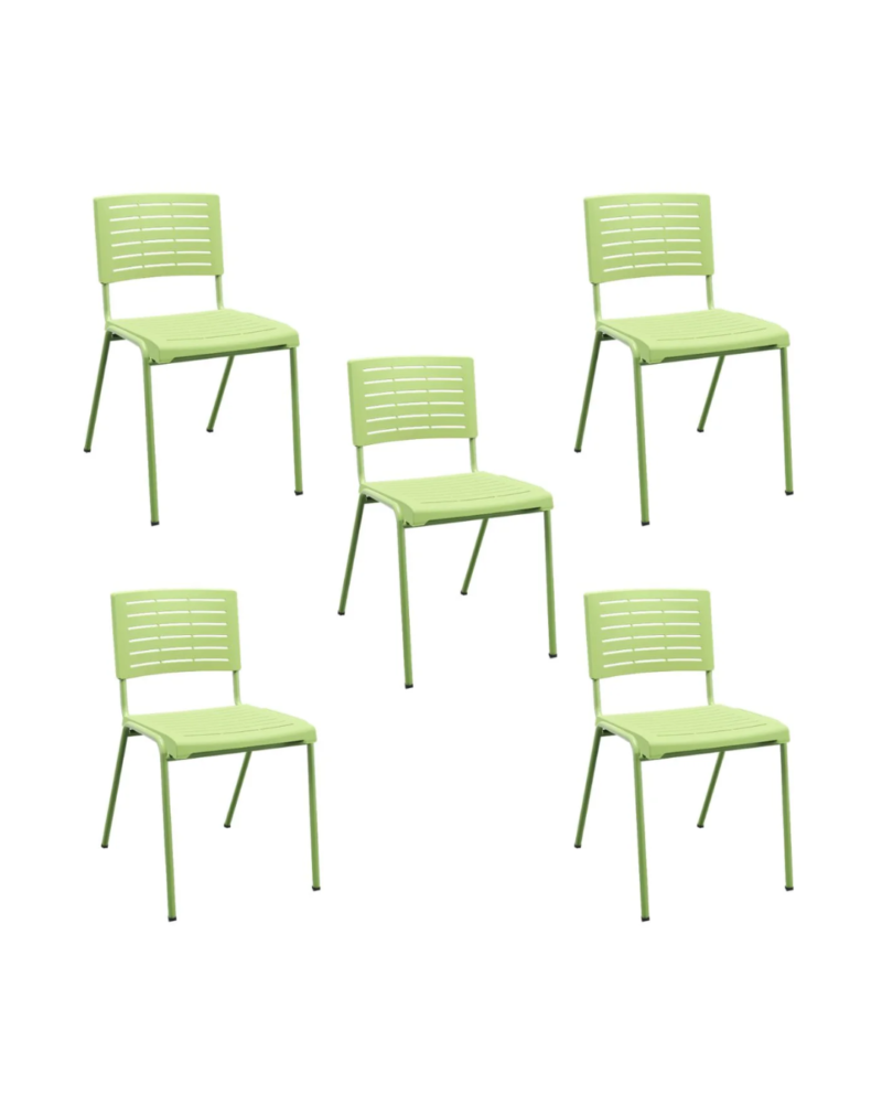 Kit 05 Cadeiras Fixa Escritório Multiuso Niala Plaxmetal NR17 Verde