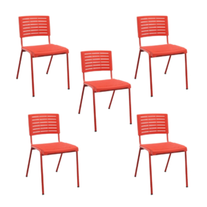 Kit 05 Cadeiras Fixa Multiuso Niala Plaxmetal NR17 Vermelho