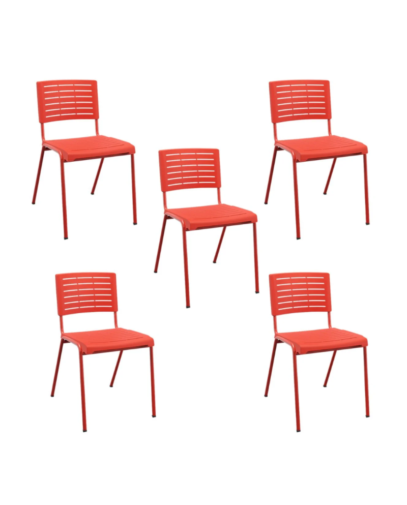 Kit 05 Cadeiras Fixa Multiuso Niala Plaxmetal NR17 Vermelho