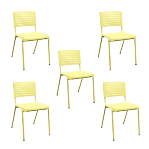 Kit 05 Cadeiras Fixas Multiuso Niala Plaxmetal NR17 Amarelo Primavera