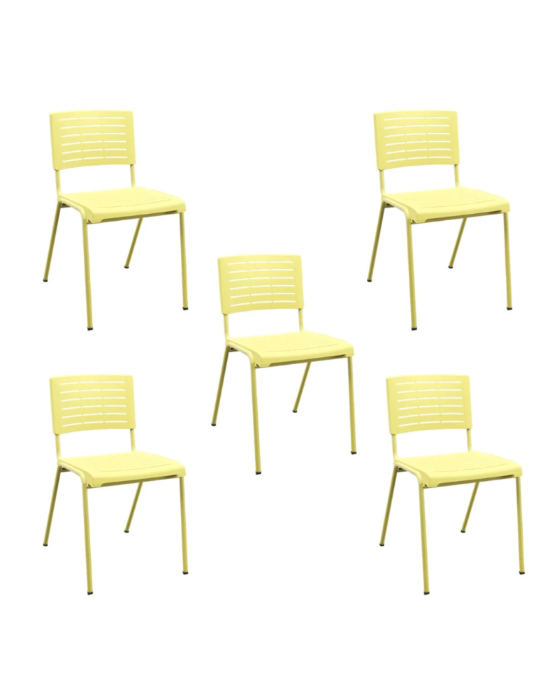 Kit 05 Cadeiras Fixas Multiuso Niala Plaxmetal NR17 Amarelo Primavera