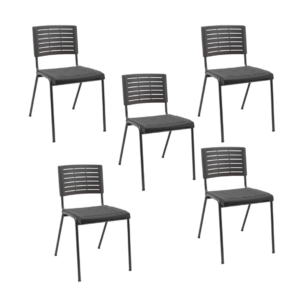 Kit 05 Cadeiras Fixas Multiuso Niala Plaxmetal NR17 Preto