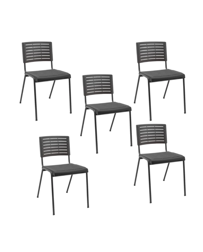 Kit 05 Cadeiras Fixas Multiuso Niala Plaxmetal NR17 Preto
