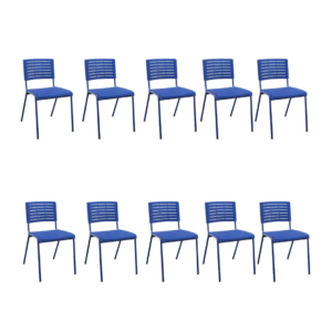 Kit 10 Cadeiras Fixa Escritório Multiuso Niala Plaxmetal NR17 Azul