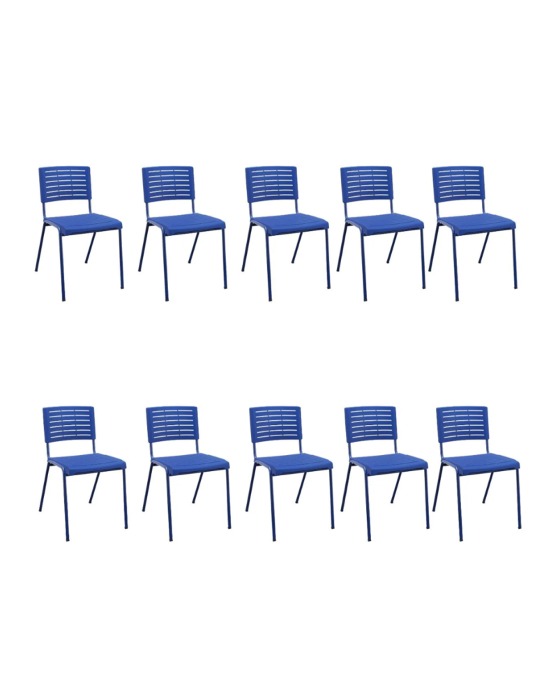 Kit 10 Cadeiras Fixa Escritório Multiuso Niala Plaxmetal NR17 Azul