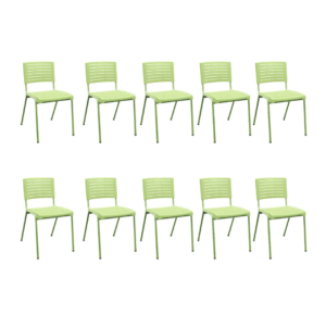 Kit 10 Cadeiras Fixa Escritório Multiuso Niala Plaxmetal NR17 Verde