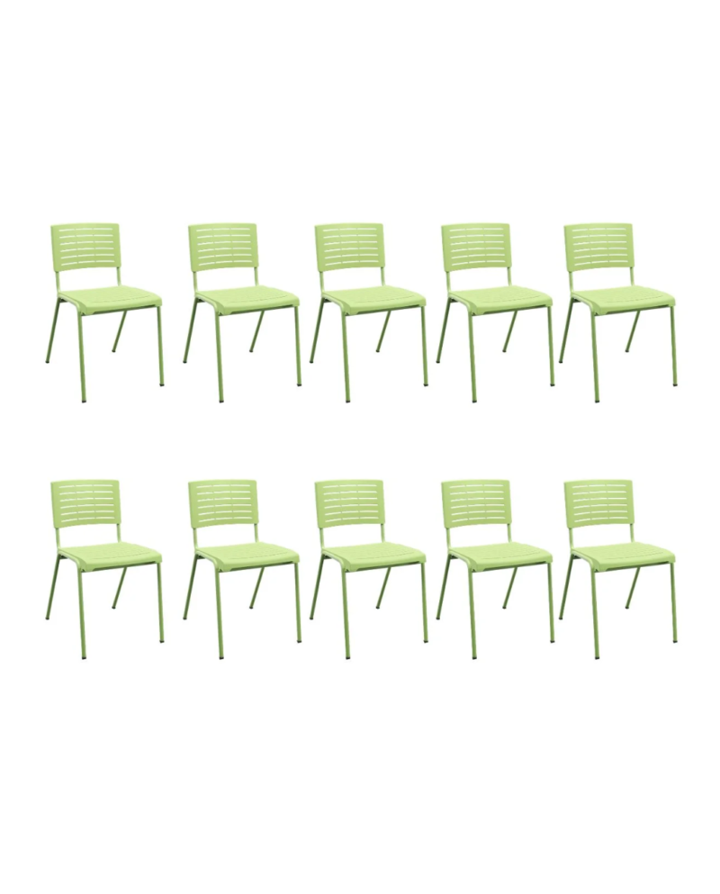 Kit 10 Cadeiras Fixa Escritório Multiuso Niala Plaxmetal NR17 Verde