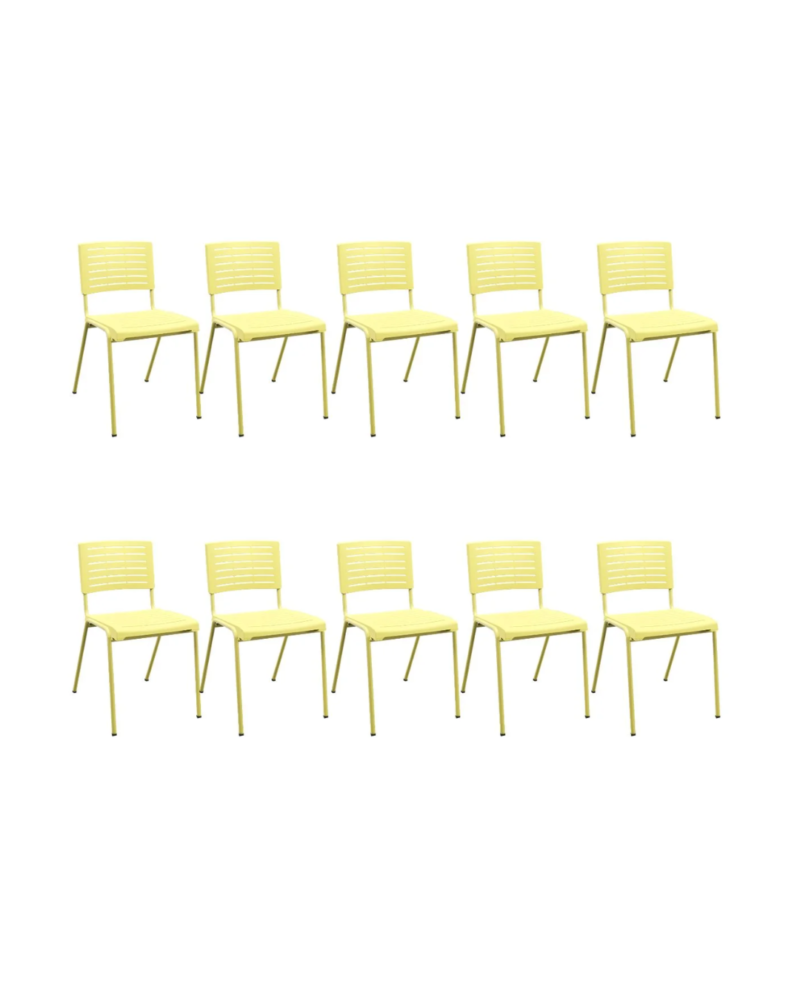 Kit 10 Cadeiras Fixa Multiuso Niala Plaxmetal NR17 Amarelo Primavera