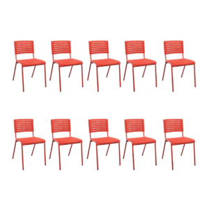 Kit 10 Cadeiras Fixa Multiuso Niala Plaxmetal NR17 Vermelho