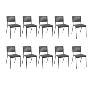Kit 10 Cadeiras Fixas Multiuso Niala Plaxmetal NR17 Preto
