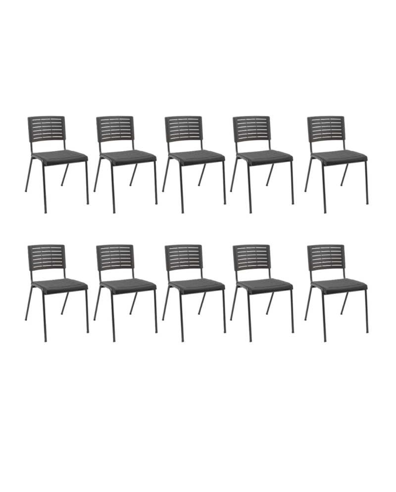 Kit 10 Cadeiras Fixas Multiuso Niala Plaxmetal NR17 Preto