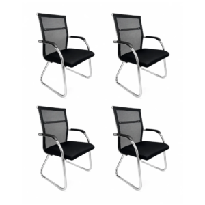 Cadeira Interlocutor Mesh Fixa Roma Preta W-122 Pé Trapézio - Kit 04