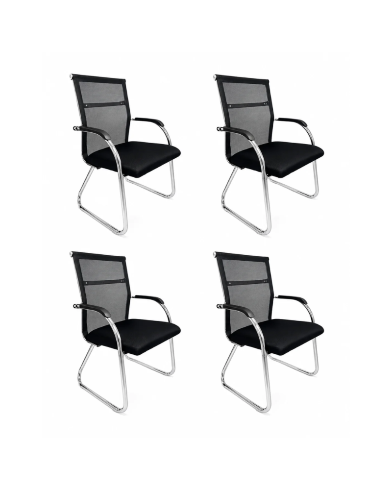 Cadeira Interlocutor Mesh Fixa Roma Preta W-122 Pé Trapézio - Kit 04