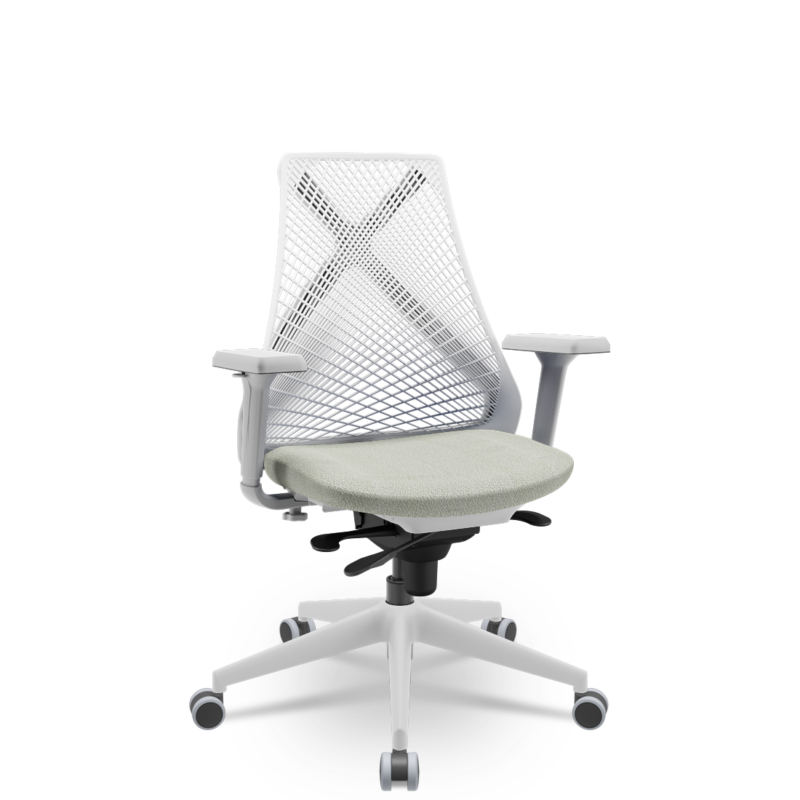Cadeira Escritório Presidente Bix X+ Cinza Autocompensador Slider Braços 4D Shift PU Plaxmetal Poliester Cinza Claro