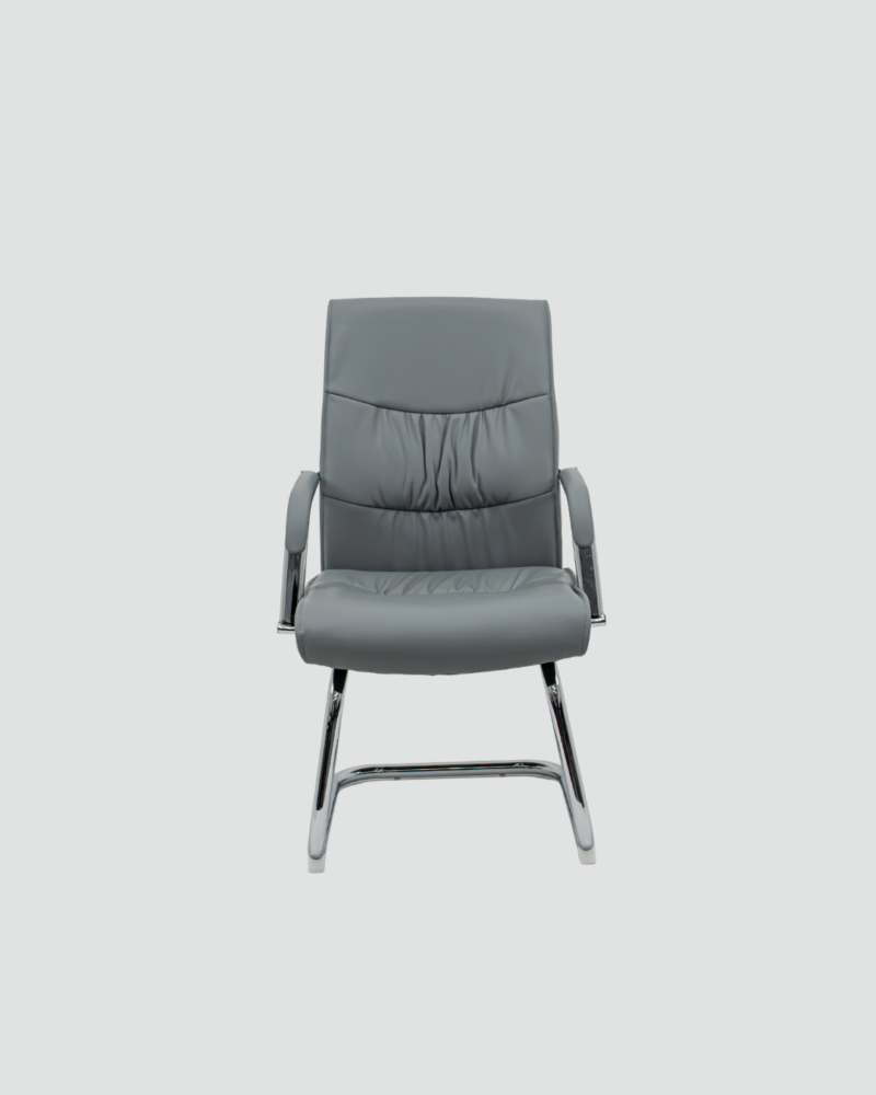 Cadeira Fixa Em S Com Braço Estofada Couríssimo Cinza W-50A