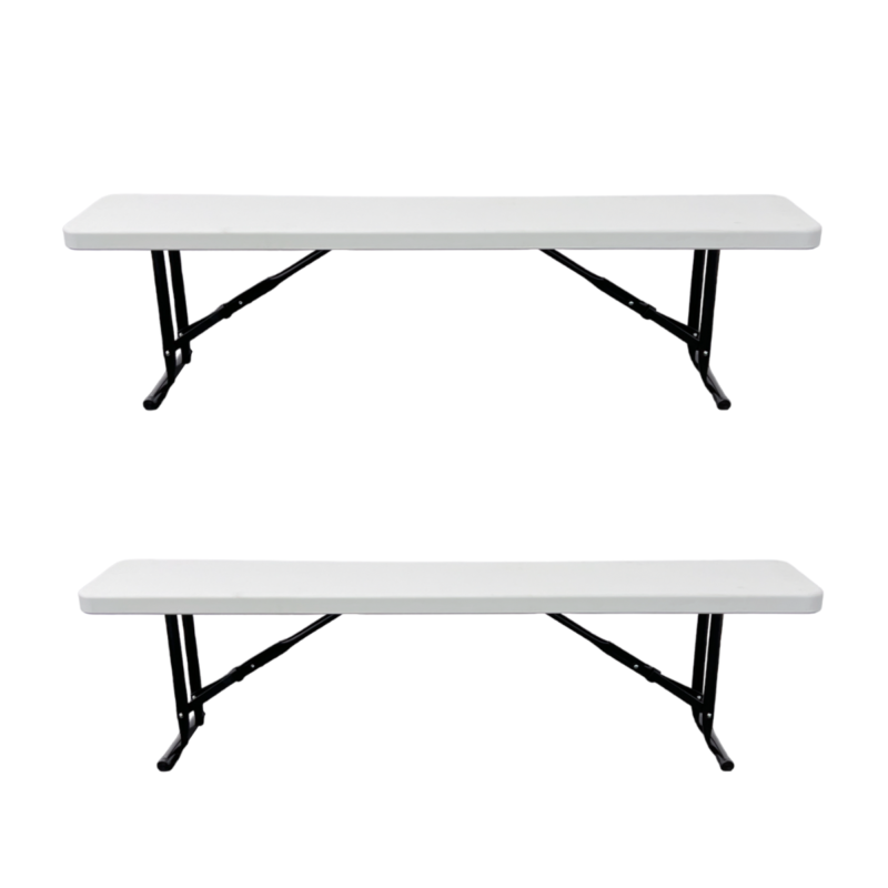 Kit 02 Bancos Refeitório Dobráveis Branco Estrutura Preta