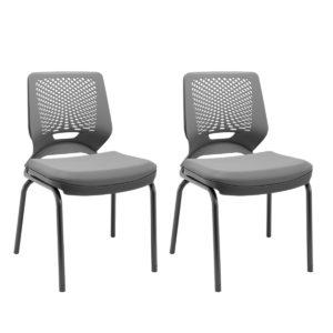Cadeira de Escritório Fixa Aproximação Interlocutor 4 pés Beezi Base Preta Encosto e Assento Cinza Plaxmetal - Kit 02