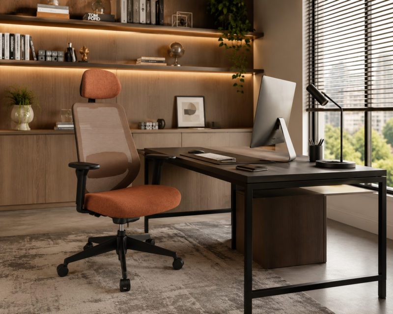 Cadeira Linx Plaxmetal Escritório Presidente NR 17 Ergonômica Braços 3D Laranja - 5 anos de Garantia