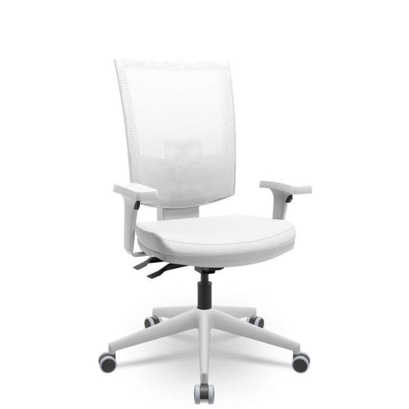 Cadeira Presidente Escritório Giratória Flash Branca Backsystem Plaxmetal Assento Vinil Branco