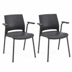 Cadeira Fixa 4 pés Duna c/ Braços Plaxmetal Preto - Kit 02