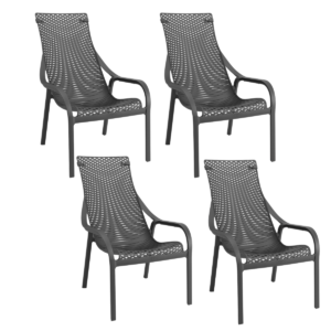 Cadeira Espreguiçadeira Livy Al-Mar Preta Jardim Piscina Área Externa Empilhável Plaxmetal - Kit 04