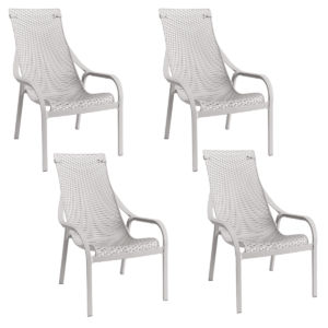 Cadeira Espreguiçadeira Livy Al-Mar Cinza Jardim Piscina Área Externa Empilhável Plaxmetal - Kit 04