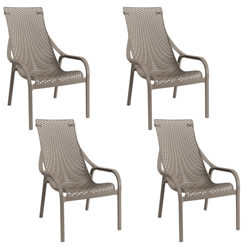 Cadeira Espreguiçadeira Livy Al-Mar Taupe Jardim Piscina Área Externa Empilhável Plaxmetal - Kit 04