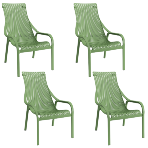 Cadeira Espreguiçadeira Livy Al-Mar Verde Oliva Jardim Piscina Área Externa Empilhável Plaxmetal - Kit 04