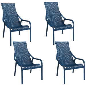Cadeira Espreguiçadeira Livy Al-Mar Azul Petróleo Jardim Piscina Área Externa Empilhável Plaxmetal Kit 04