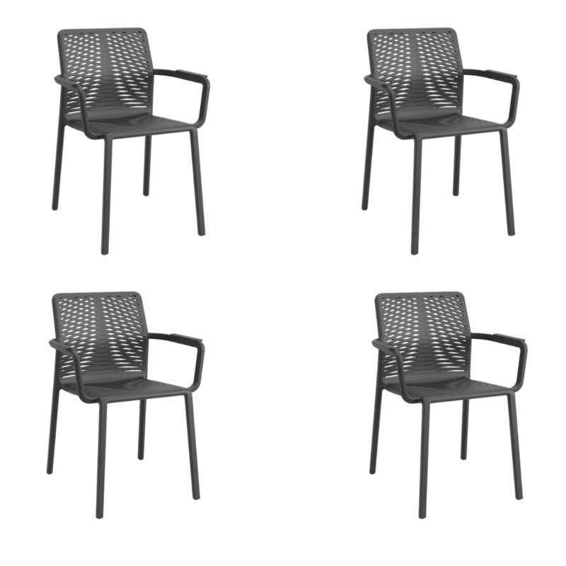 Cadeira Livy Malfi Preta Jardim Piscina Área Externa Empilhável Plaxmetal - Kit 04