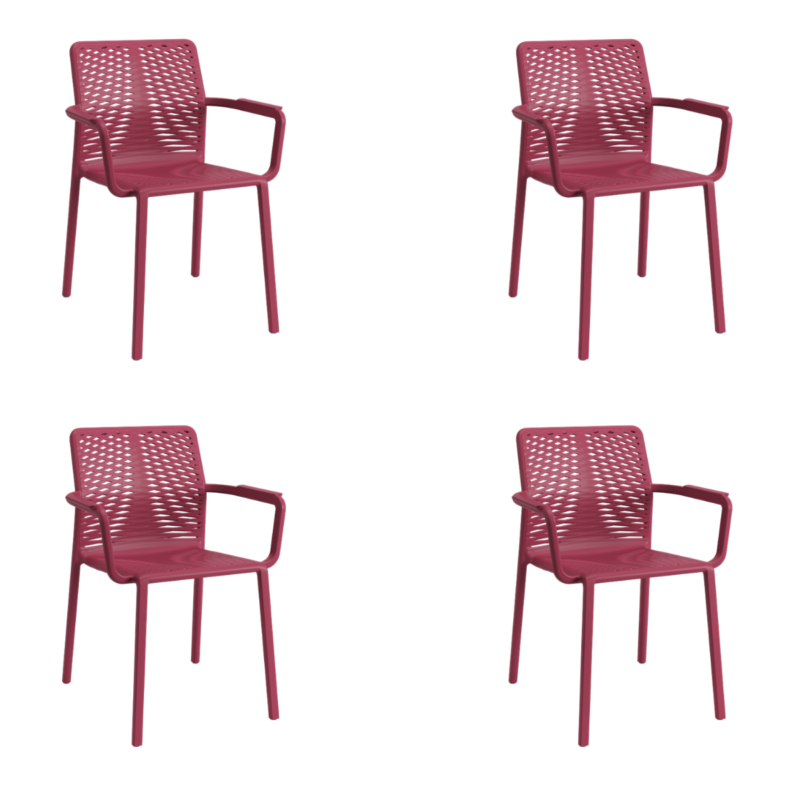 Cadeira Livy Malfi Marsala Jardim Piscina Área Externa Empilhável Plaxmetal - Kit 04