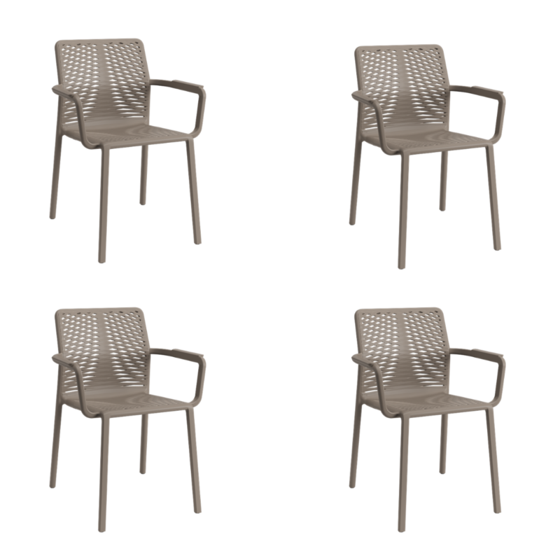 Cadeira Livy Malfi Taupe Jardim Piscina Área Externa Empilhável Plaxmetal - Kit 04