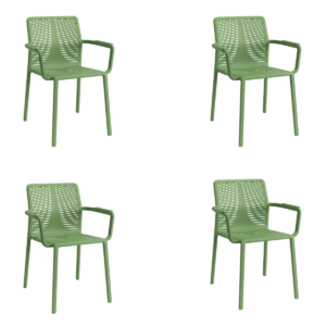 Cadeira Livy Malfi Verde Oliva Jardim Piscina Área Externa Empilhável Plaxmetal - Kit 04
